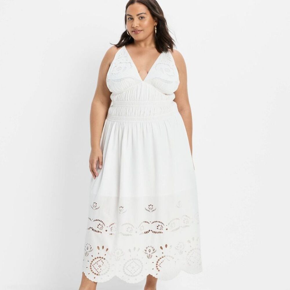 Future Collective - Women's Eyelet Maxi A-Line Dress - Future Collecti Off-White - Picture 3 of 3